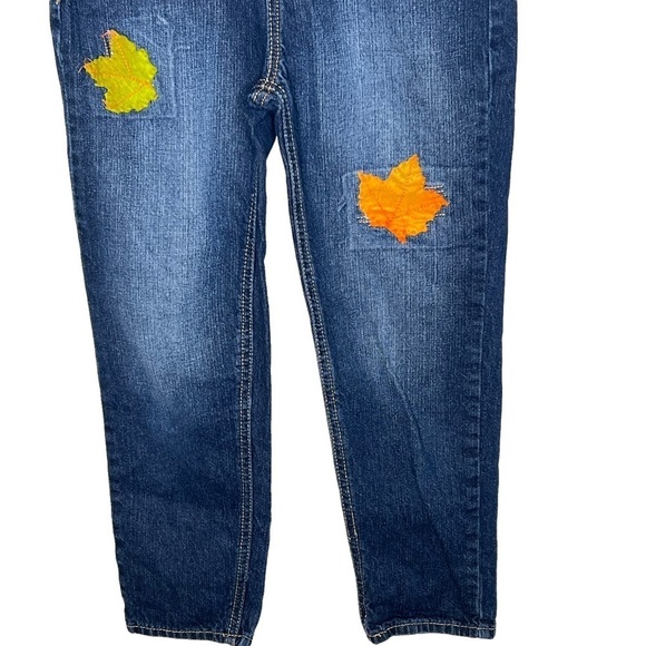VTG Jordache Y2K Fall Leaves Patches Denim Overalls Size 7 8 Medium - Picture 5 of 14
